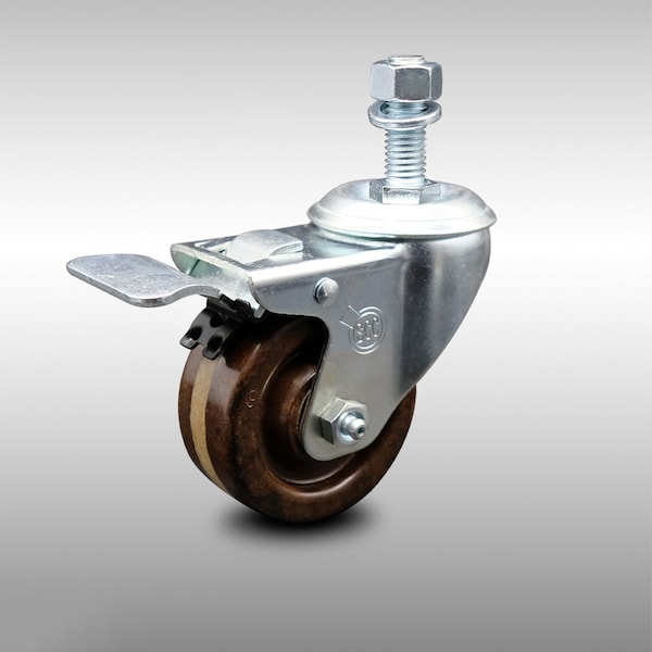 3 Inch SS High Temp Phenolic 12mm Threaded Stem Caster with Total Lock Brake